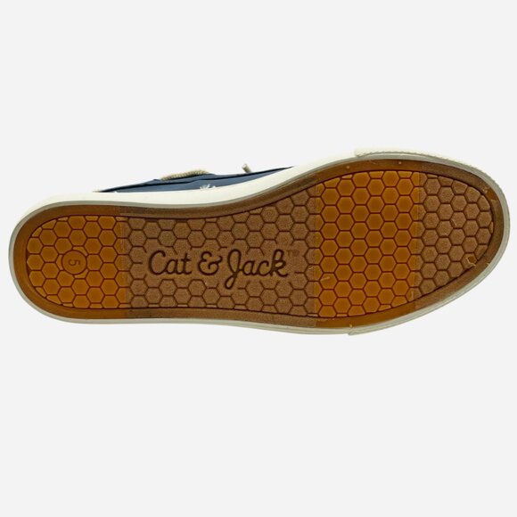 Boys Navy Boat Shoes Slip On Faux Leather Moc Toe Loafers Padded Collar Size 6 - Picture 7 of 7